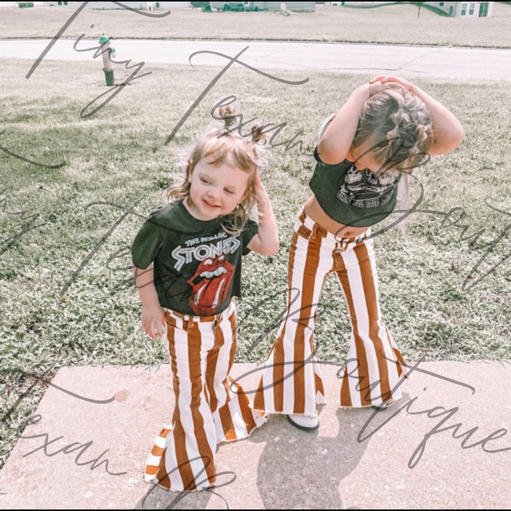 Kids Boho Western Rust Striped Bell Bottom Jeans